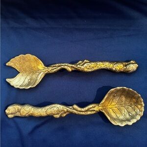 Arthur Court Aluminum Jaguar/Leaf Design Salad Serving Utensils